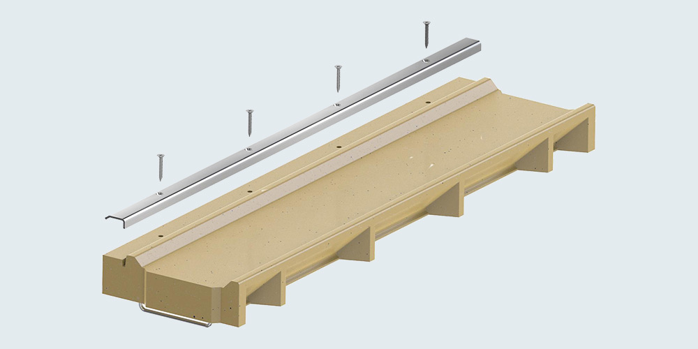 ACO Sport Muldenrinne mit Klemmvorrichtung 3D-Rendering einer Muldenrinne mit Klemmvorrichtung.