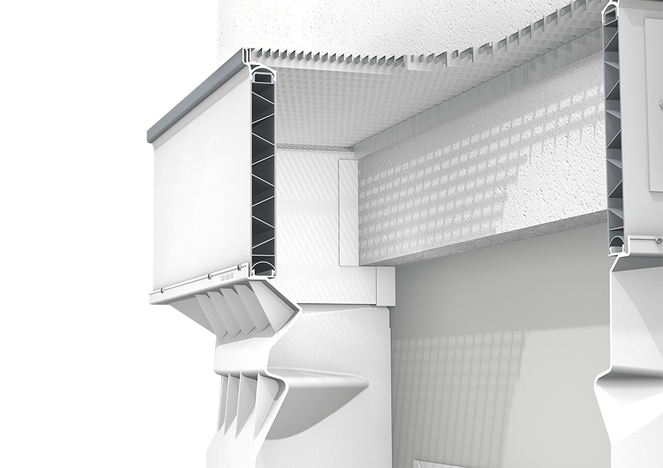 3D-Schnittdarstellung von einem Lichtschacht und fixem Aufstockelement.