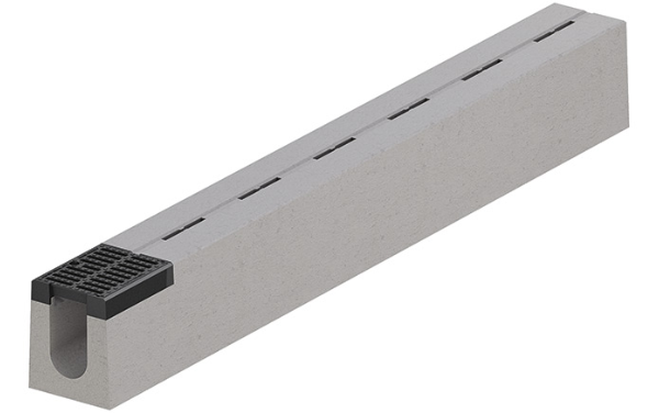 3D-Rendering Fließquerschnitt einer Schlitzrinne aus Stahlbeton.