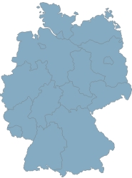 Grafische blaue Karte von Deutschland mit eingezeichneten Bundesländern.