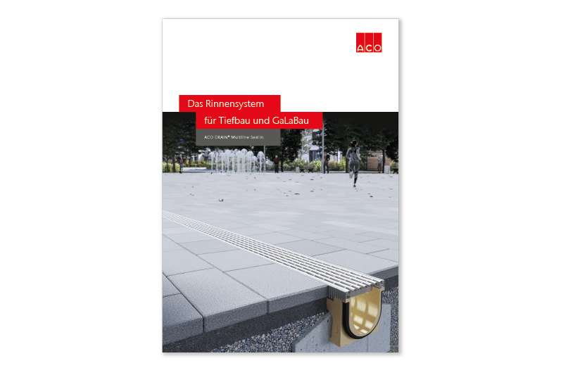 Prospekt-Cover mit Claim „Das Rinnensystem für Tiefbau und GaLaBau“.