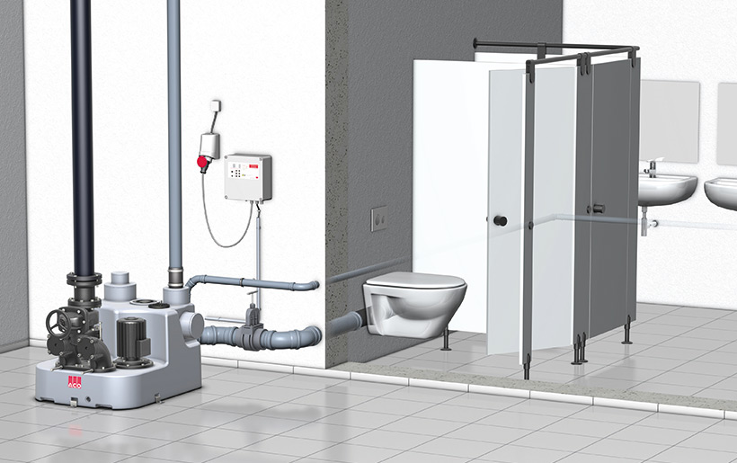 Computergrafik Querschnitt eines Kellerraums mit Toilette und mit Hebenanlage