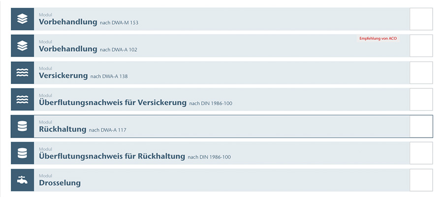 Modulauswahl im ACO ProjectManager