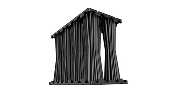 3D-Rendering eines modularen Blockrigolenssystems aus Kunststoff.