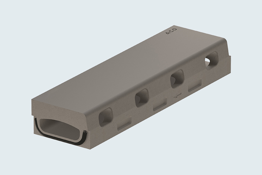 3D-Rendering einer Entwässerungsrinne für Brückenbauwerke.
