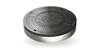 3D-Rendering einer geschlossenen Schachtabdeckung für runde Schächte.