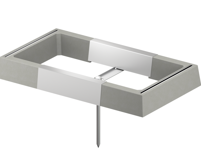 3D-Rendering Wärmepumpenfundament aus einem Betonelement und mit Erdnagel.