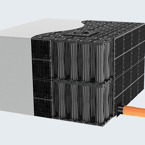 Rendering Produktbild ACO Stormbrixx als Regenwasserversickerung mit einem Geotextil umhüllt