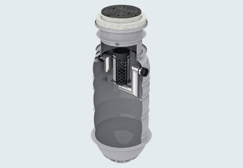 Rendering Produktbild Leichtflüssigkeitsabscheider Oleopator-P mit integriertem Schlammfang.