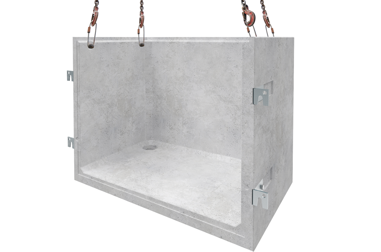 Rendering Querschnitt eines freistehenden Produktbildes von einem Betonlichtschacht.