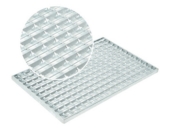 Ein freistehendes Produktbild von einem Schuhabstreifer aus Maschenrost mit vergrößerter Detailansicht der Gitterstruktur.