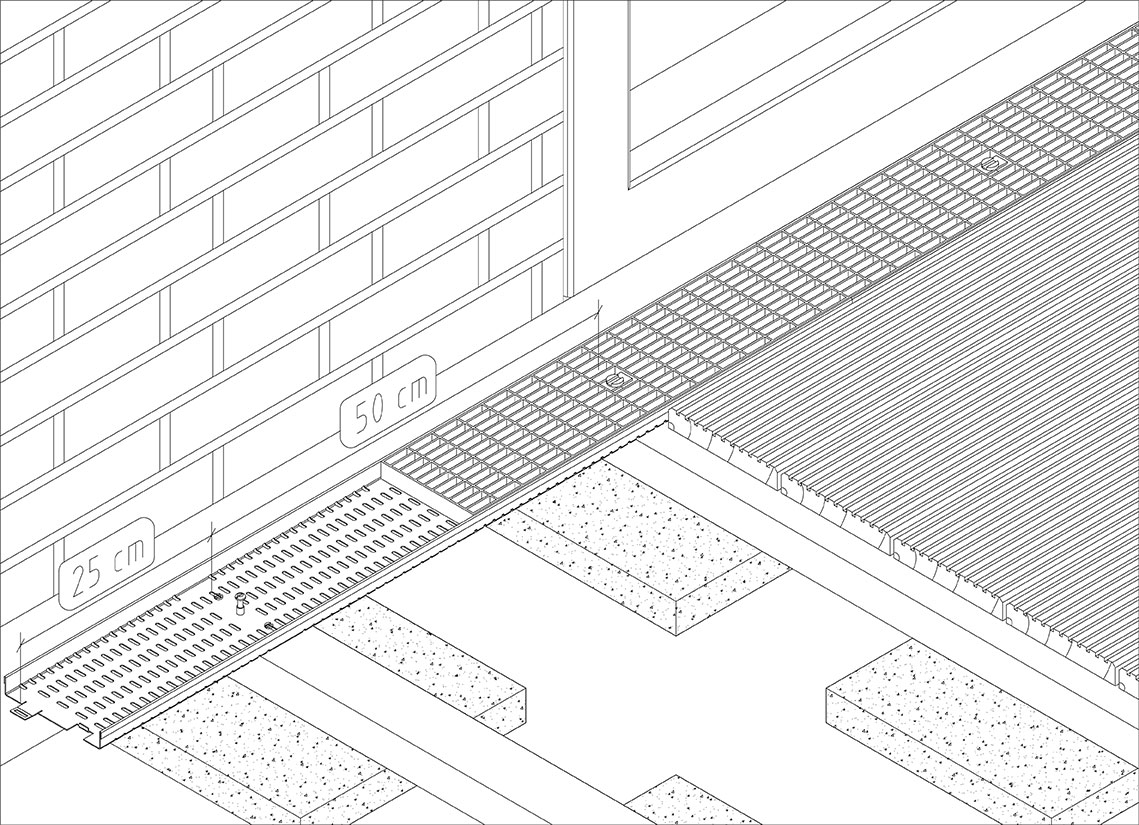 fassade
fassadenentwaesserung
einbau
zeichnung
detail
profiline
rinne
