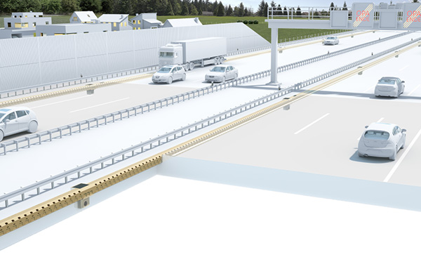 Anwendung Autobahn mit Entwässerungsrinne ACO DRAIN® KerbDrain Road