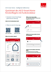 Einbauanleitung mit Claim „Quickstart des ACO Smart Home Fensterflügels mit Funksteckdose“.