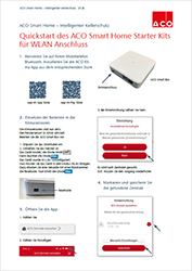 Einbauanleitung mit Claim „Quickstart des ACO Smart Home Starter Kits für WLAN Anschluss“.