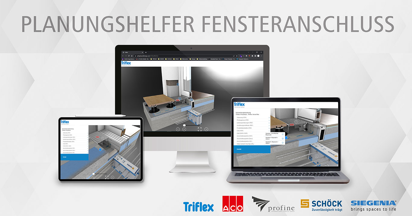 Digitales Planungstool – der Planungshelfer Fensteranschluss, ein Gemeinschaftsprojekt von ACO, Triflex, Schöck, Siegenia und profine