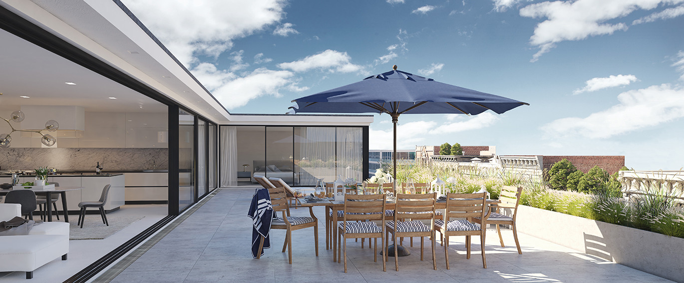 penthouse terrace in a big city. 3d rendering
