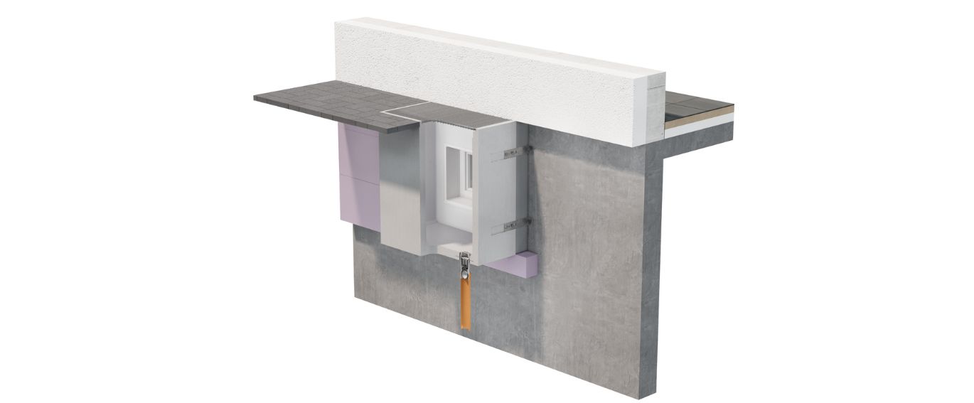 Bei gedämmten Wänden kann die druckwasserdichte Ausführung des ACO Betonlichtschachts mit Dämmstreifen in passender Stärke vorgefertigt werden.